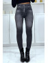 Legging noir taille haute et molletonné motif jean délavé - 3