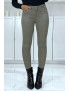 Jean slim kaki extensible avec fermeture zip et poches - 1