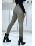 Jean slim kaki extensible avec fermeture zip et poches - 2
