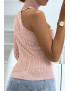 Pull rose à maille torsadée col roulé et manche unique - 1