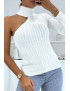 Pull blanc à maille torsadée col roulé et manche unique - 2