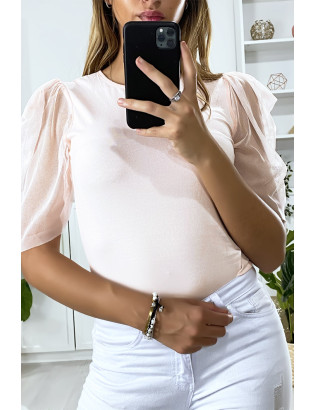 Body rose avec manches en voiles - 5