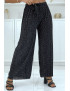Pantalon plissé fluide noir à motif marbre - 1