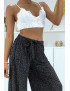 Pantalon plissé fluide noir à motif marbre - 2