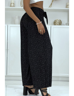 Pantalon plissé fluide noir à motif marbre - 3