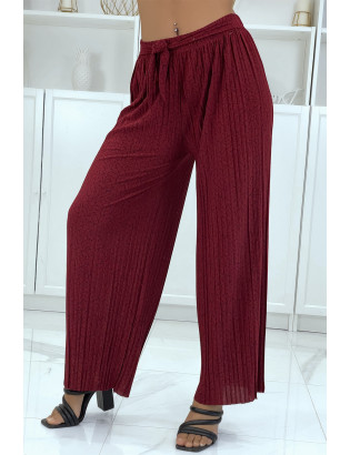 Pantalon plissé fluide bordeaux à motif marbre - 3