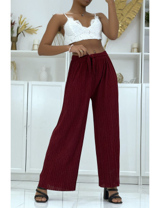Pantalon plissé fluide bordeaux à motif marbre - 4