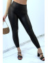 Legging en simili noir avec motif plis style motard - 1