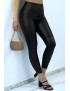 Legging en simili noir avec motif plis style motard - 2