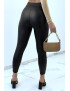 Legging en simili noir avec motif plis style motard - 3