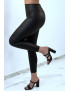 Legging en simili noir avec motif plis style motard - 4