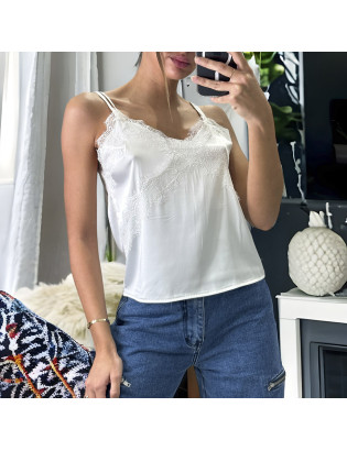 Débardeur blanc satiné avec dentelle - 2