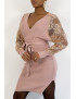 Robe pull cache-coeur rose très élégante à manches en dentelle - 2