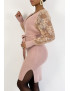 Robe pull cache-coeur rose très élégante à manches en dentelle - 3