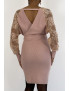 Robe pull cache-coeur rose très élégante à manches en dentelle - 4