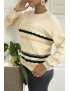 Pull beige à manches bouffantes et motifs rétro - 2