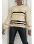 Pull beige à manches bouffantes et motifs rétro - 5