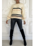 Pull beige à manches bouffantes et motifs rétro - 6