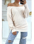 Pull dos-nu rose à nouer en grosse maille et à manches bouffantes - 3