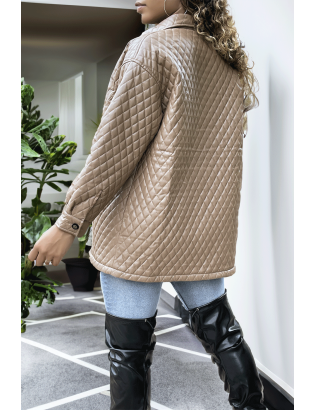 Manteau marron matelassé - 4