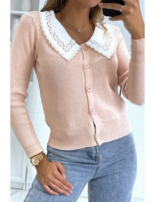 Gilet rose à col Claudine - 2