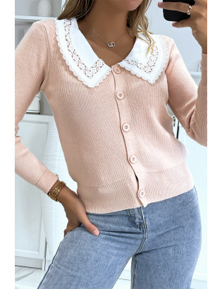 Gilet rose à col Claudine - 3