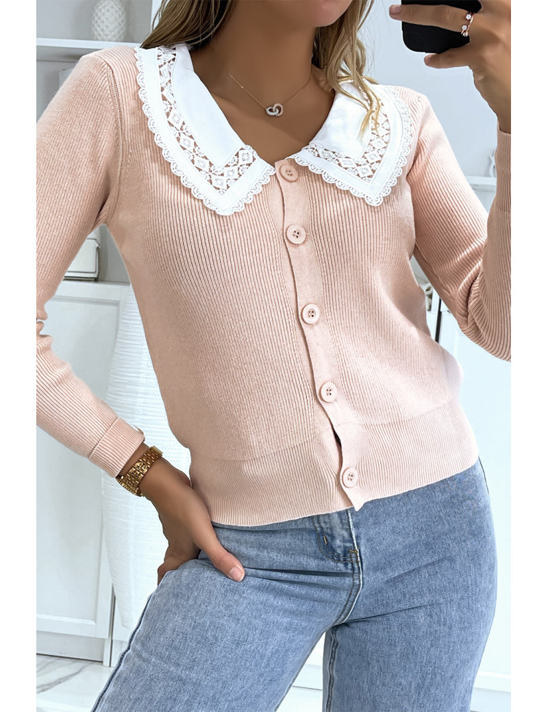 Gilet rose à col Claudine - 3