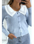 Gilet bleu à col Claudine - 3