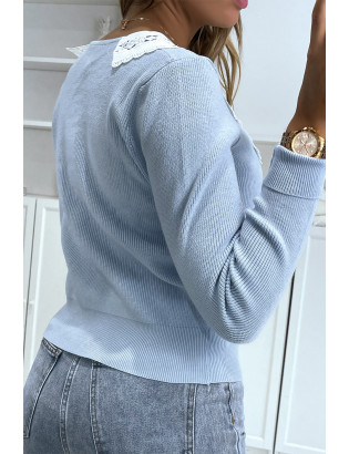Gilet bleu à col Claudine - 4
