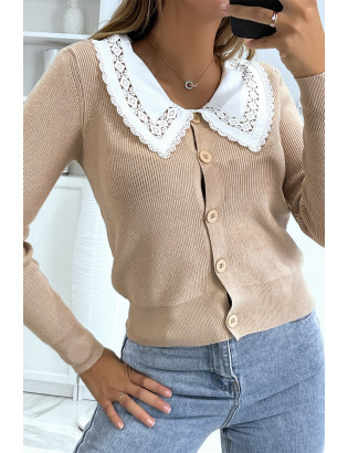 Gilet beige à col Claudine - 2