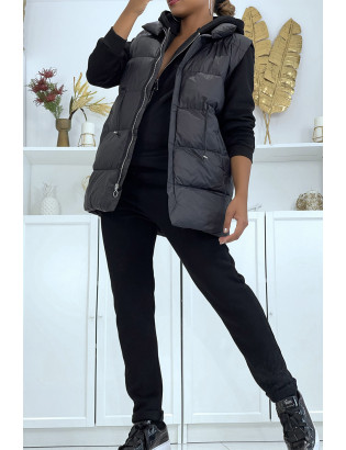Ensemble doudoune 3 pièces sans manche noir avec sweat et jogging - 3