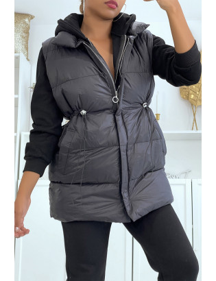 Ensemble doudoune 3 pièces sans manche noir avec sweat et jogging - 5