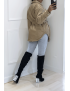 Manteau taupe mi long asymétrique simili cuir avec ceinture à la taille - 2