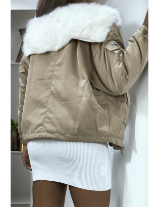 Manteau aviateur taupe à intérieur en fausse fourrure très doux et écriture Army - 2