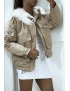 Manteau aviateur taupe à intérieur en fausse fourrure très doux et écriture Army - 3