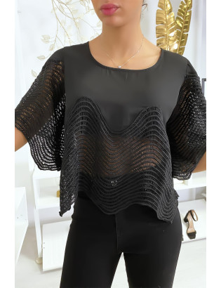 Haut noir court avec broderies - 2