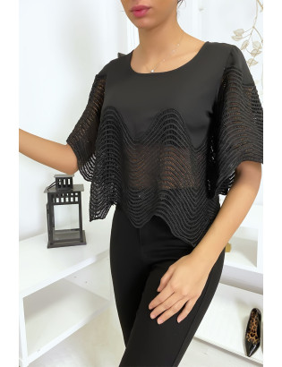 Haut noir court avec broderies - 3