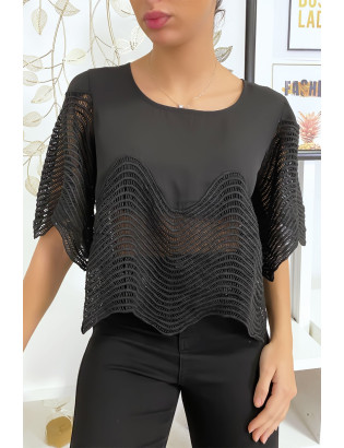 Haut noir court avec broderies - 6