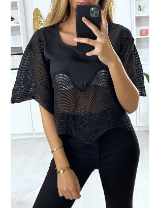 Haut noir court avec broderies - 7