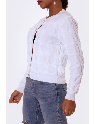 Gilet chic blanc à boutons perle style vintage - 2
