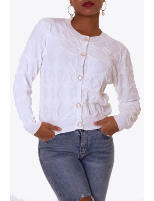 Gilet chic blanc à boutons perle style vintage - 3