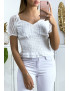 Crop top en dentelle blanc avec élastique à la taille - 2