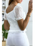 Crop top en dentelle blanc avec élastique à la taille - 4