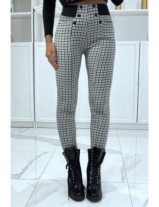 Pantalon vert motif carreaux avec poches boutons et élastique à la taille - 1
