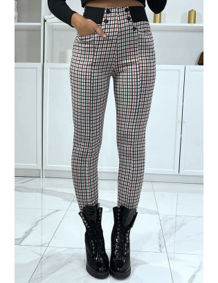 Pantalon rose motif carreaux avec poches boutons et élastique à la taille - 1