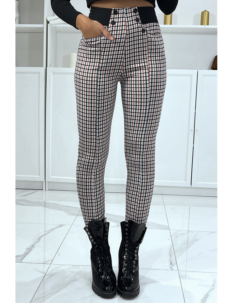 Pantalon rose motif carreaux avec poches boutons et élastique à la taille - 1
