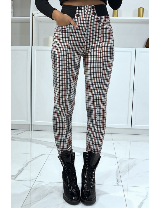 Pantalon rose motif carreaux avec poches boutons et élastique à la taille - 1