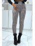 Pantalon rose motif carreaux avec poches boutons et élastique à la taille - 3