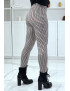 Pantalon rose motif carreaux avec poches boutons et élastique à la taille - 4