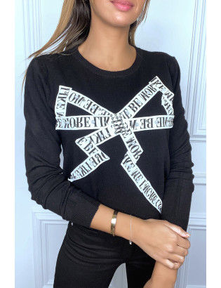 Pull noir à empiècement et strass - 2